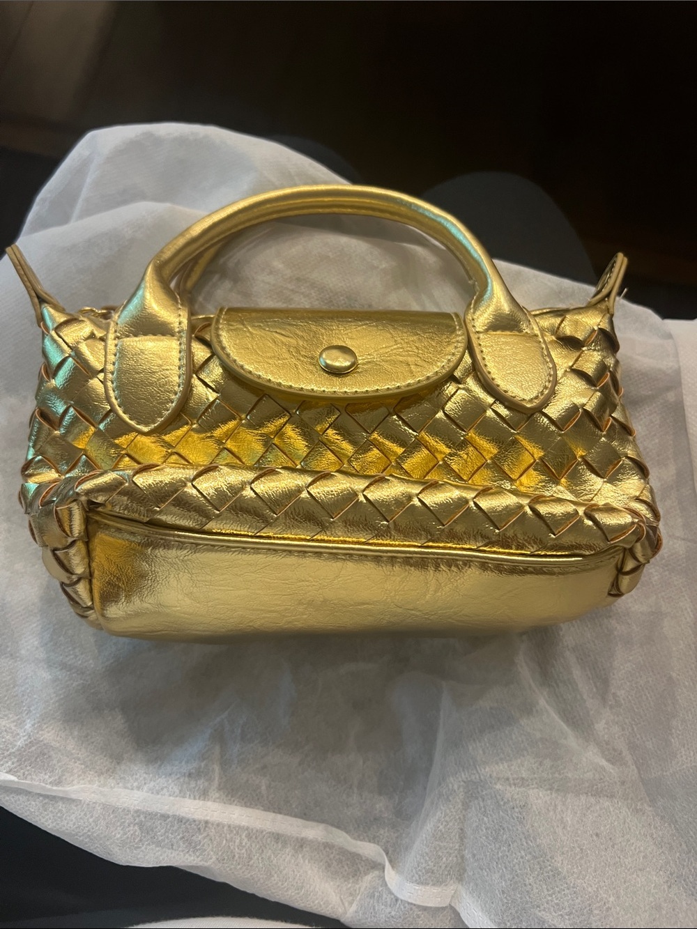 Fashion Nova Gold Woven Mini Top-Handle Bag